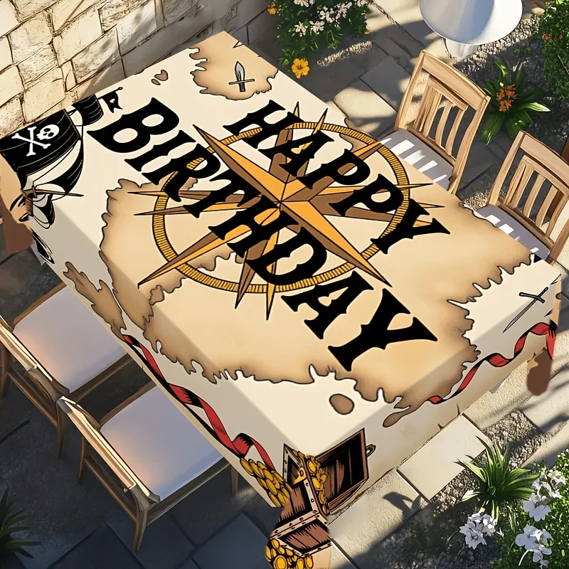 1pc Pirate Theme Birthday Party Tablecloth, Polyester Printed Rectangular Tablecloth..PMJ