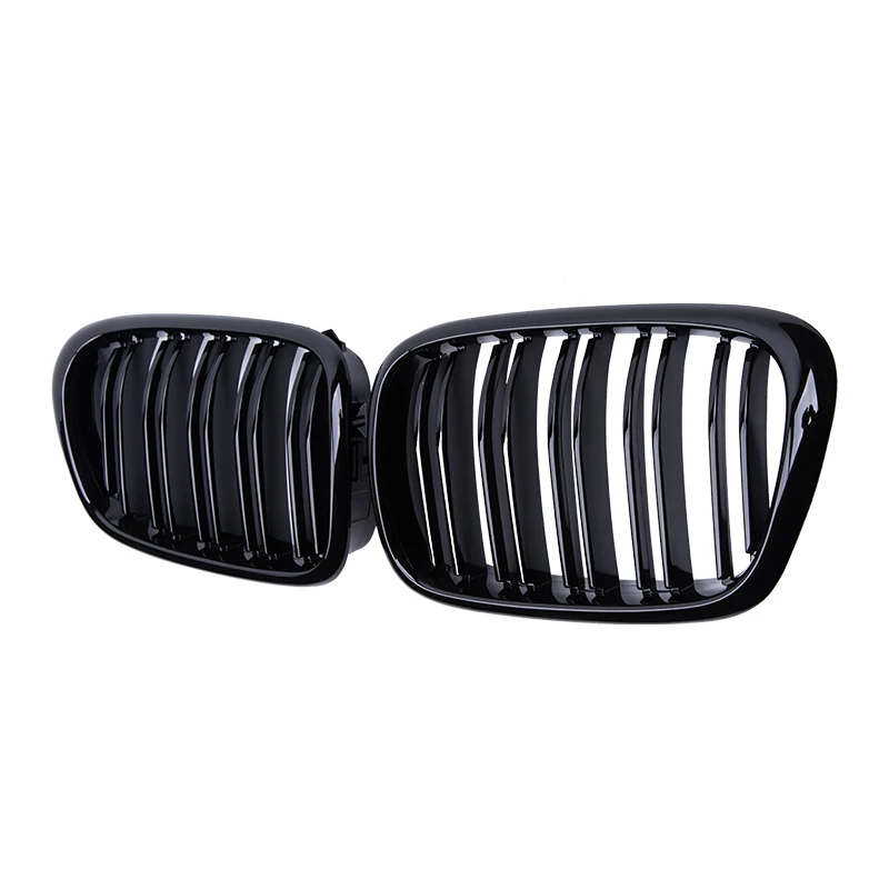 Für BMW E39 5er 525 528 glänzend schwarzer Kühlergrill Auto-Fronthaubengrill Nierengitter Racing Grill 99–03 Zubehör Dual Line