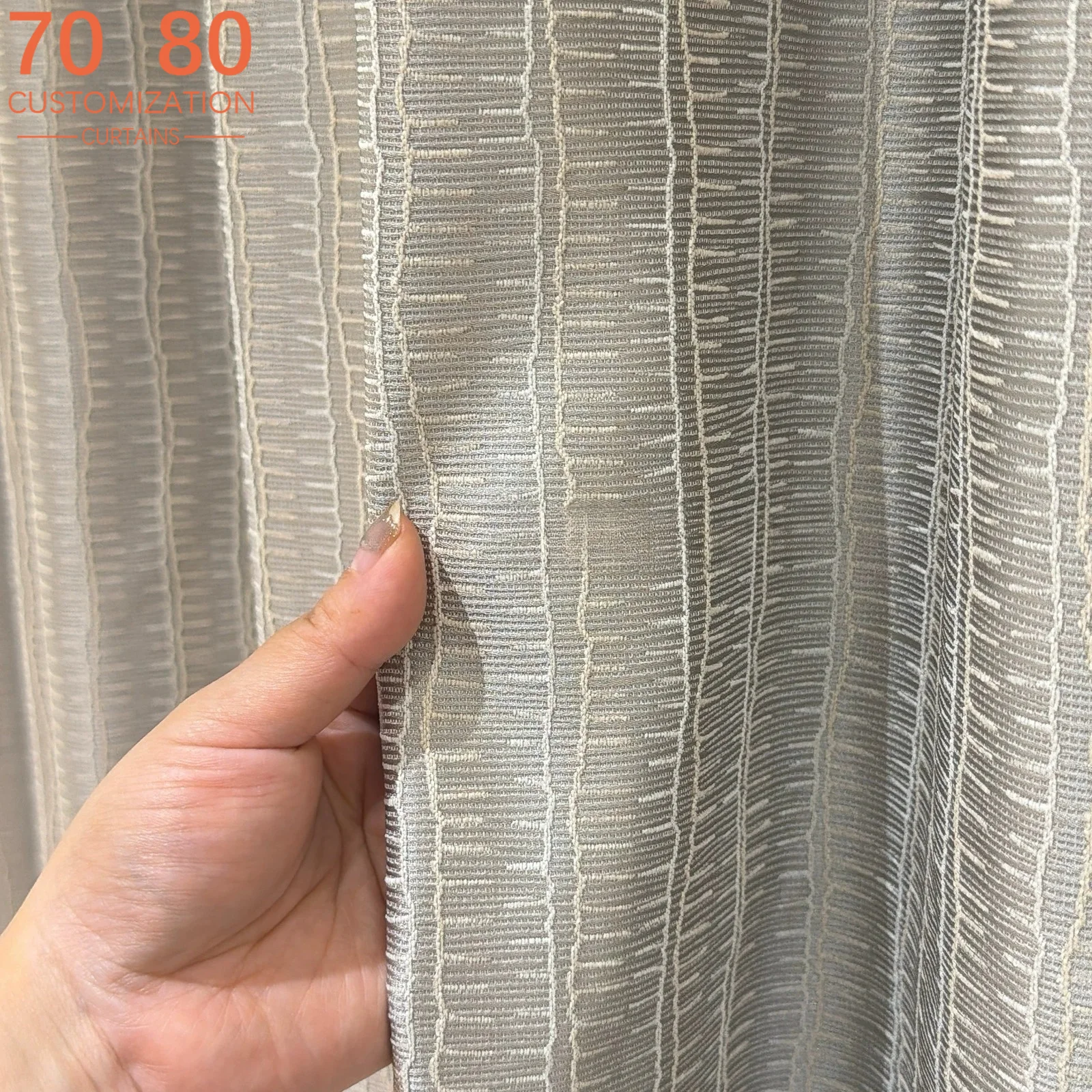 Customized New Line Jacquard Grey Beige Curtains for Living Room Bedroom Balcony French Window Finished Partition Curtain