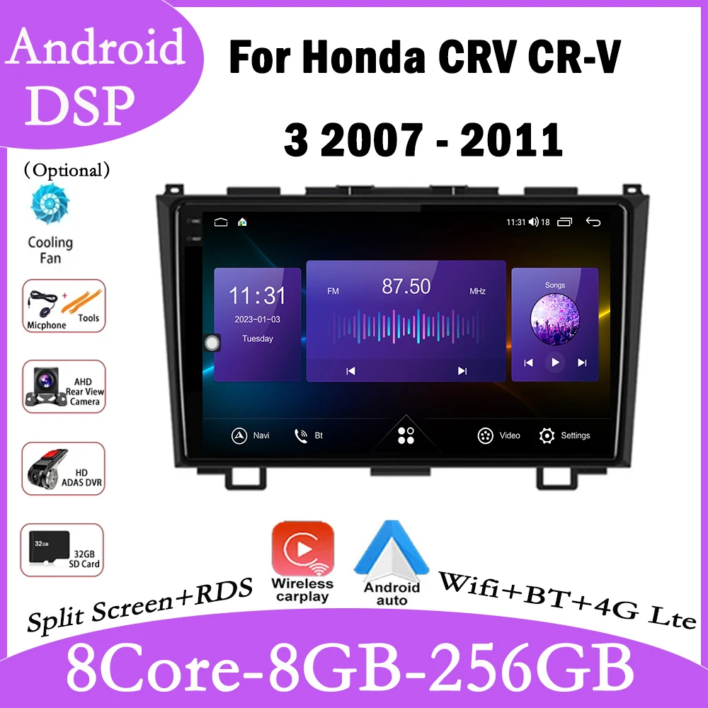 

9 Inch Android 14 For Honda CRV CR-V 3 2007 - 2011 Car Radio Multimedia Video Stereo Player Navigation GPS CarPlay WIFI