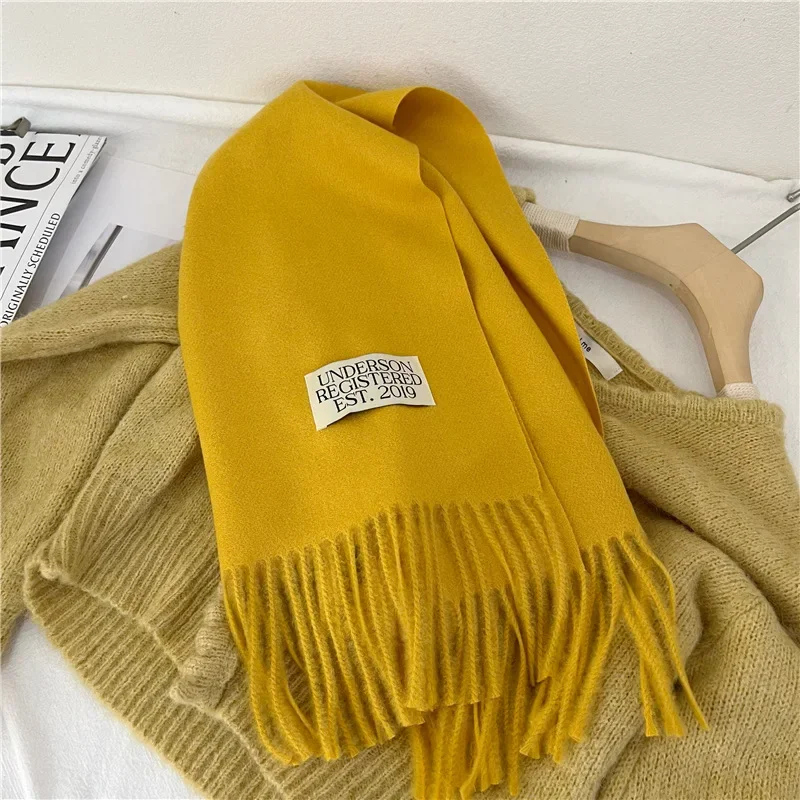 Solid Imitation Cashmere Scarf Women Autumn Winter Chic Design Classic Muffler Female Wool Blend Thermal Soft Tassel Shawl Lady