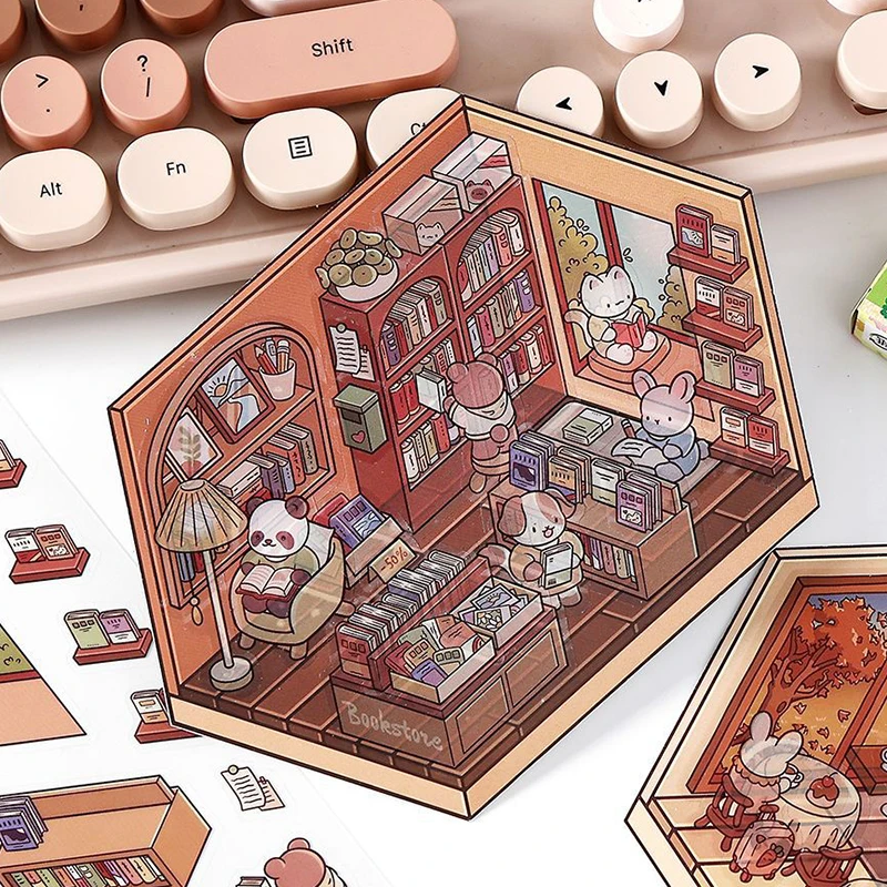 1Set PET Sticker Three-dimensional Cute Cartoon DIY Scene Landscaping Decoration Stickers Creative Visual Stacking Stickers