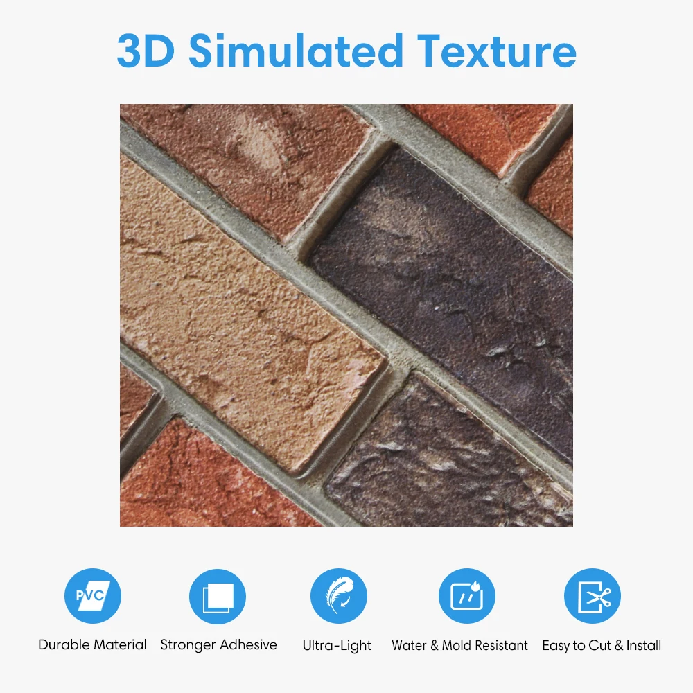 10/20pcs 3D Faux Brick Peel and Stick Wall Panels, Waterproof PVC Wall Stickers, Easy to Install, Home Wall Decor image 4