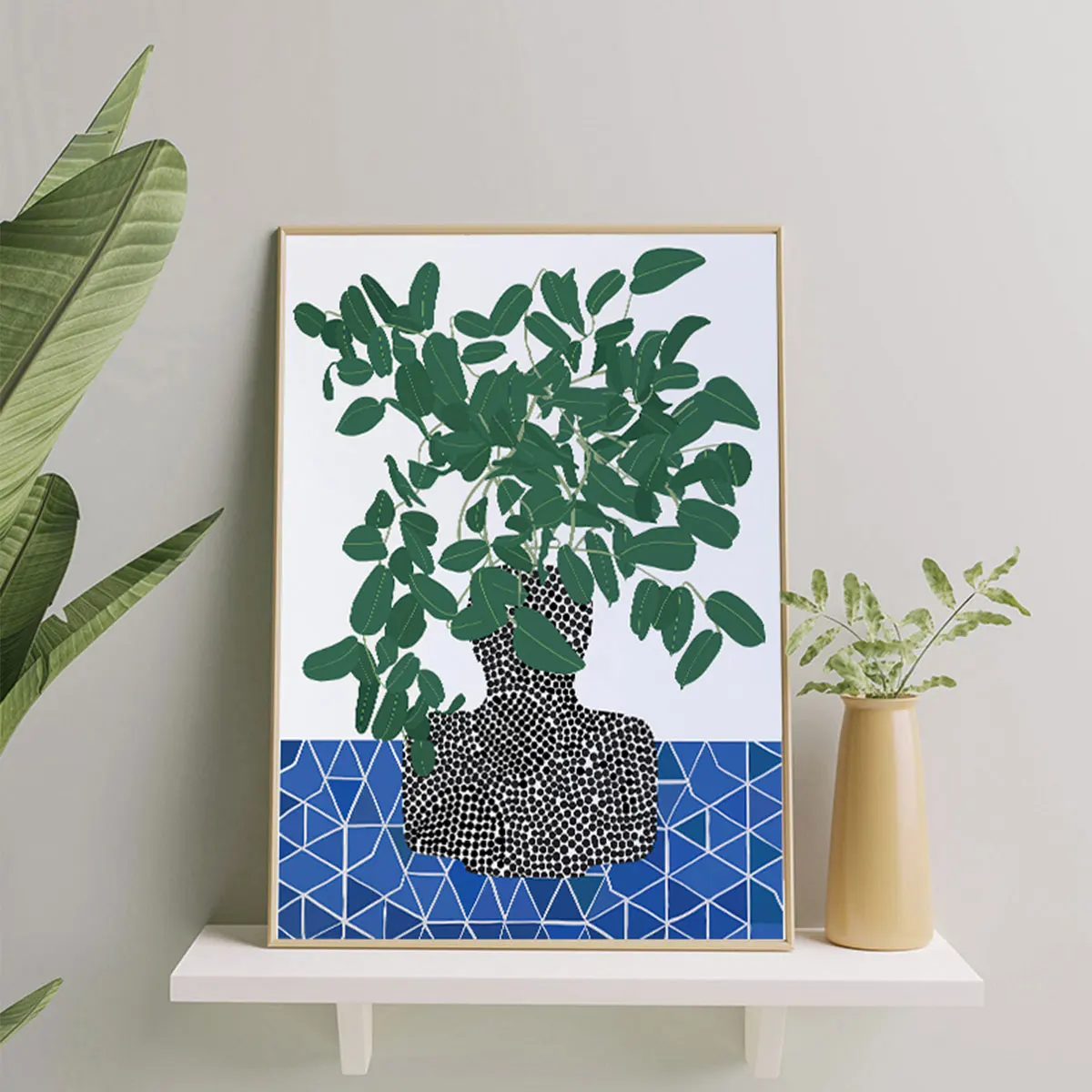 لوحة مطبوعة على القماش لتزيين الطاولة ، مزهرية مجردة ، نمط أوراق خضراء ، نمط متخصص حديث ، غرفة معيشة ، غرفة طعام ، غرفة نوم