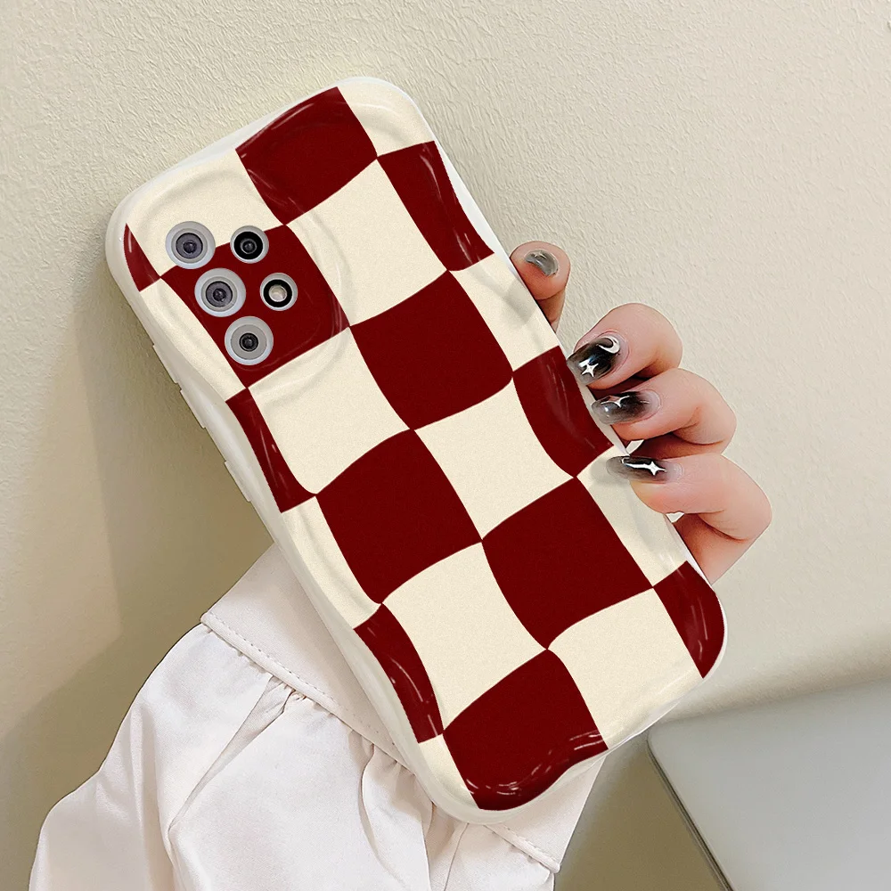 Red Plaid Wave Bumper Phone Case For Samsung A53 A54 5G A34 A14 A23 A13 A21S A51 A52 A32 A12 A50 S23 S22 Ultra S21 S20 FE Cover