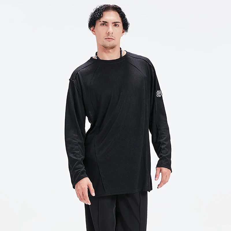New Latin Dance Tops For Men Long Sleeves T Shirt Loose Latin Dance Practice Wear Rumba Cha Cha Dance Training Tops Sport L17763