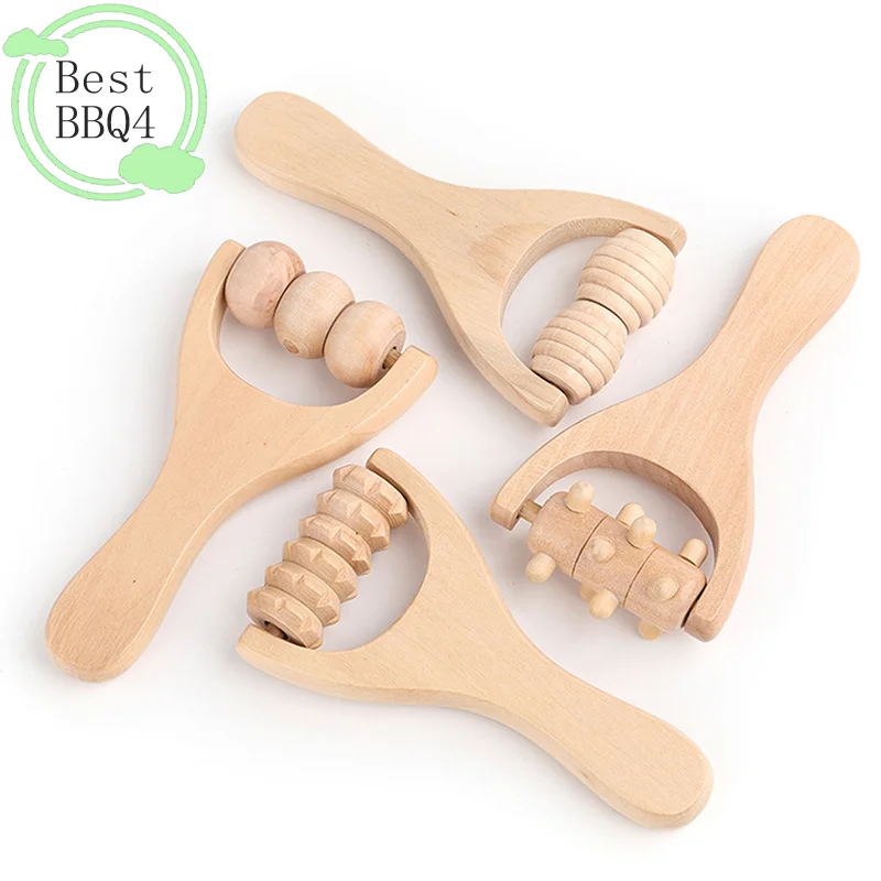 (BBQ4)Wooden Roller Massager Therapy Body Face Shoulder Neck Hand Push Rolling Massager Body Soothing Relaxing Massage Tool view 3