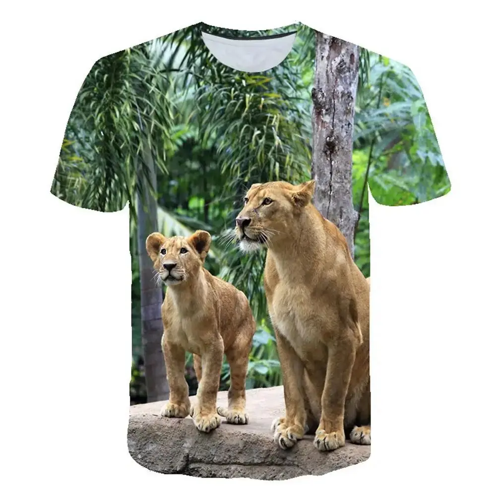 Summer Men\'s Animal Lion Cheetah Graphic Fashion 3d Printed Everyday O Collar Short Sleeve Baggy Street Harajuku Vintage Top