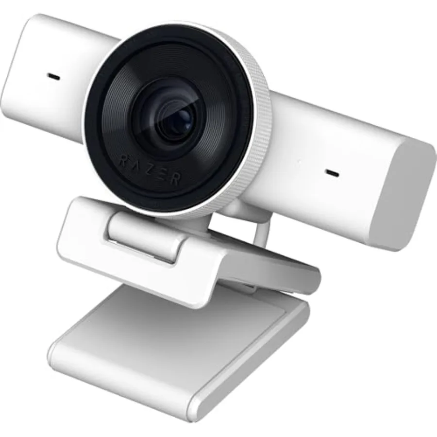 Streaming webcam for content creators: aluminum alloy body, white color, 1440p 60 FPS resolution with auto focus, wide-angle le
