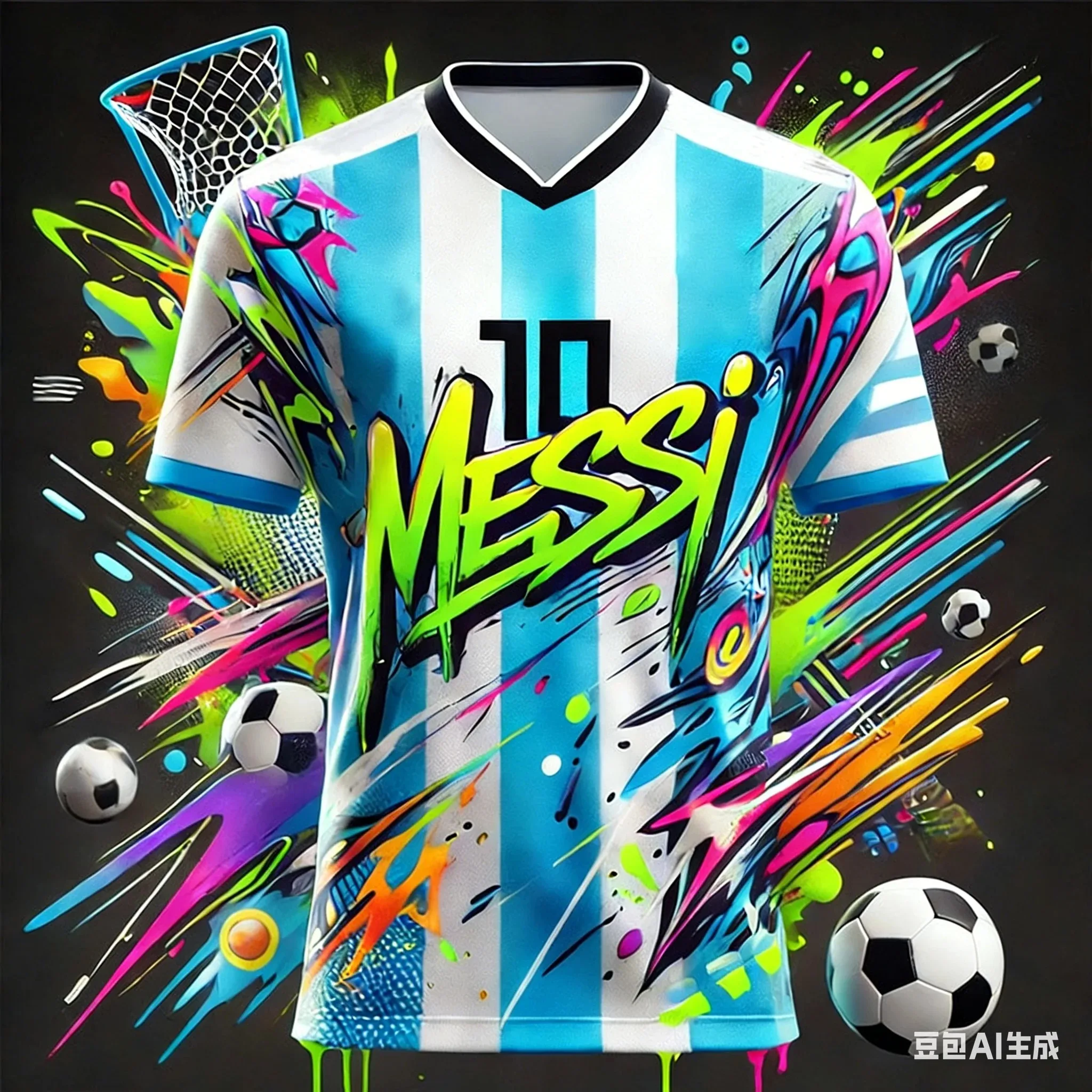 2026 Sonderedition Mode Graffiti Messi 10 Fußballanzug Trainingsanzug Atmungsaktives Sport-T-Shirt für Herren und Damen