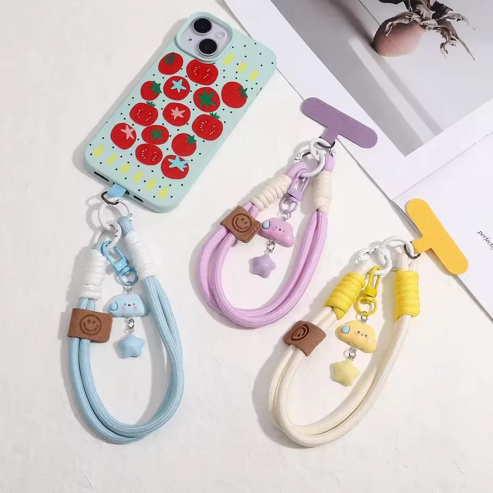 Moda nuvem cordão de telefone celular chaveiro pingente caneca pacote de câmera cordão artesanal tigela corda casos de telefone