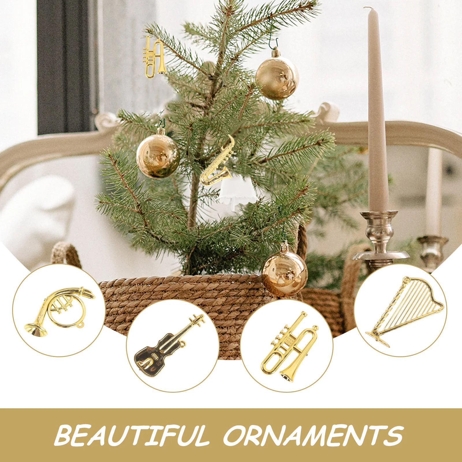

7pcs Miniature Instruments Christmas Tree Decorations Diy Small Musical Ornaments Xmas Miniatures Kit For Holiday Party Favors