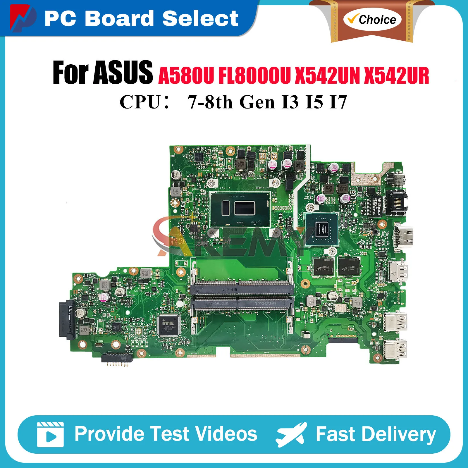 

X542UQ Laptop Motherboard For ASUS X542UR X542UQR A580U X542UF X542U X542URR X542UN X542URV FL8000U Mainboard With I3 I5 I7 CPU