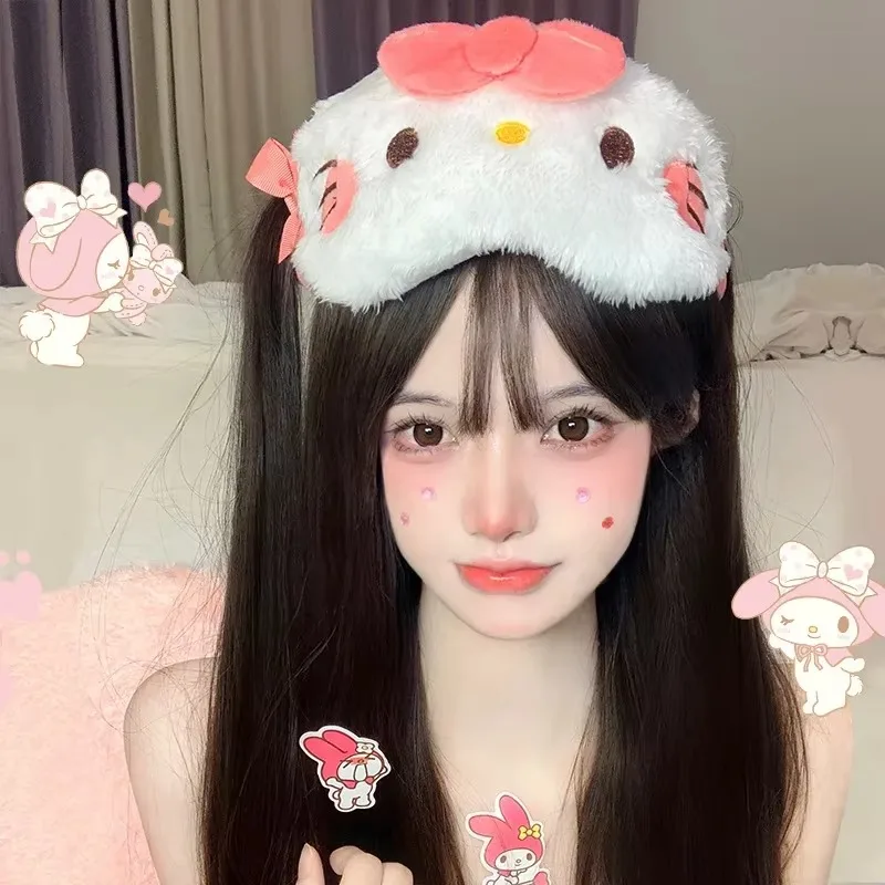 

Sanrio HelloKitty My Melody Kuromi Cinnamoroll Cartoon Animation Kawaii Sweet Soft Girls Eye Care Plush Sleeping Eye Mask Gifts