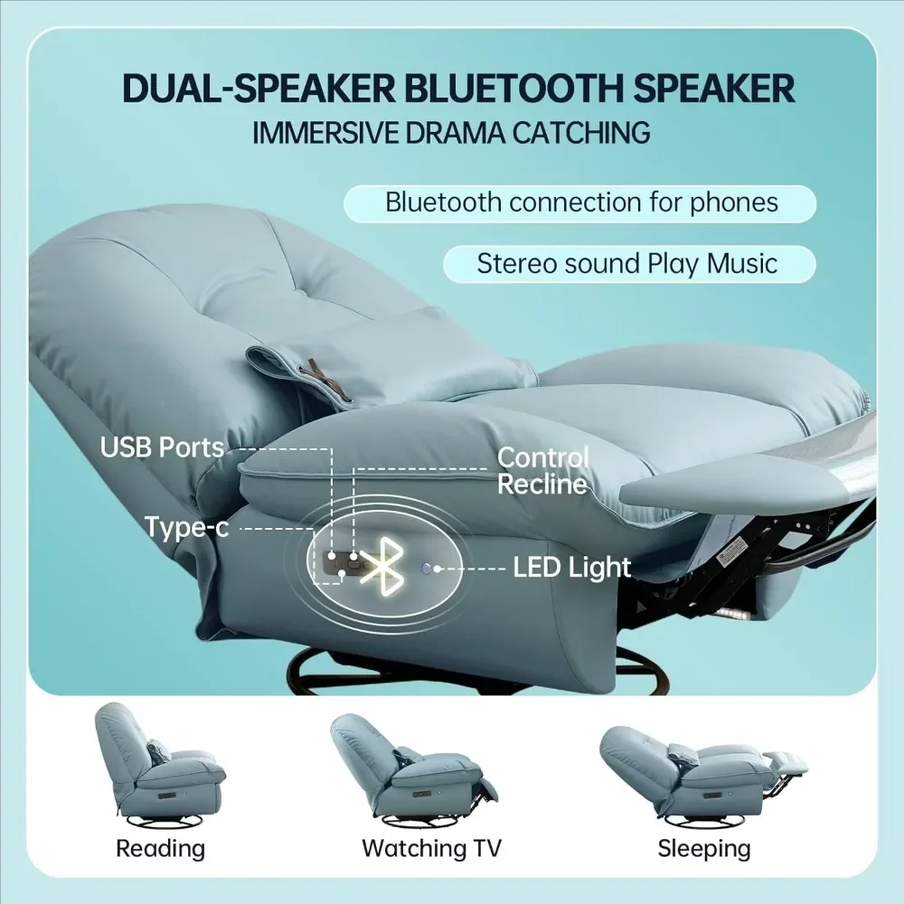 Mecedora reclinable giratoria eléctrica con ancho de asiento extragrande de 43,5 pulgadas y 270 °   Giratorio, 360 ° Sonido envolvente y iluminación respiratoria