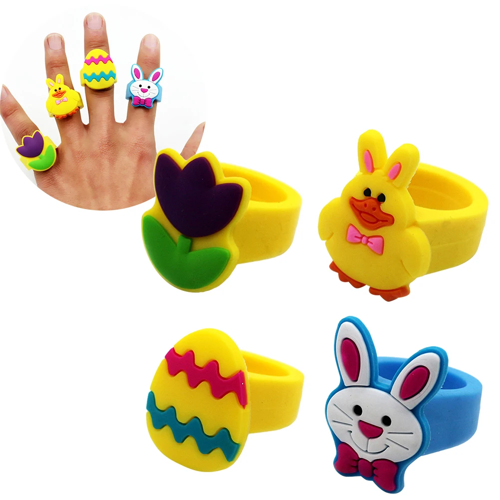 10 pezzi anelli gioielli in PVC per ragazze cartoni animati per bambini omaggio giocattoli da gioco in plastica gioielli bambino piccolo