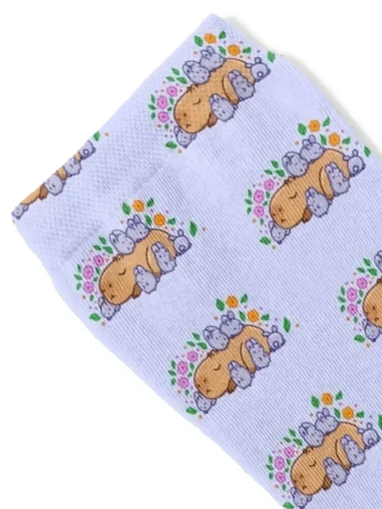 Capybara with bunnies Socks Christmas colored snow kids Socks For Men Women's