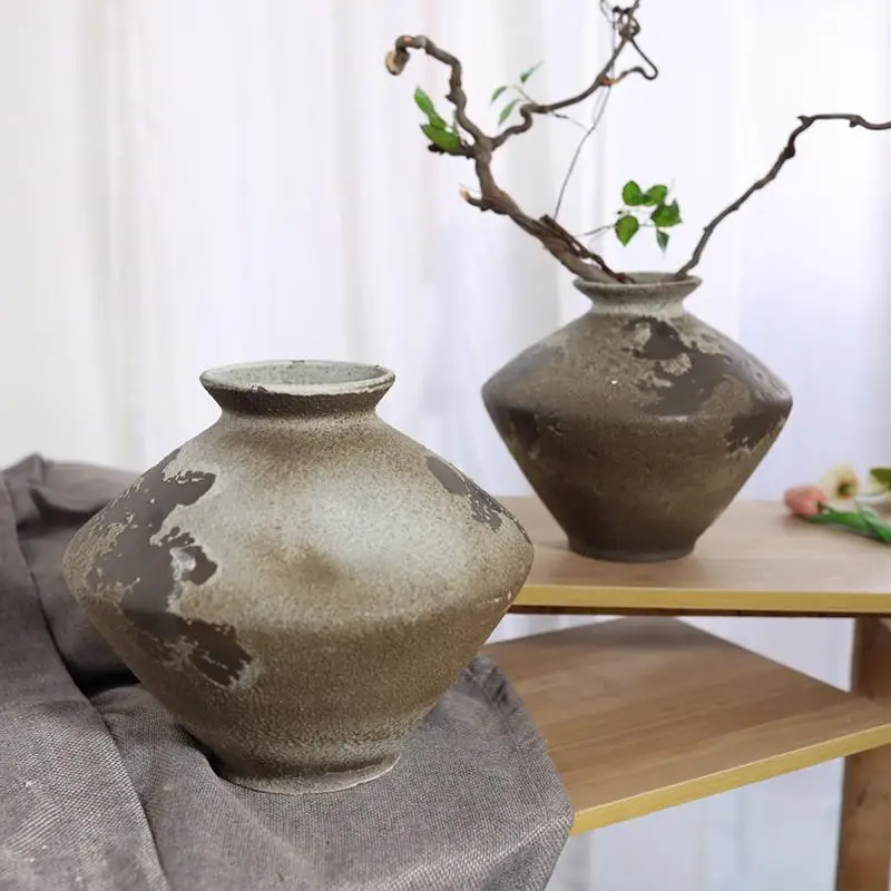 

Jingdezhen ceramic large vase home silent retro living room flower pot ornament old coarse pottery jar dried flower