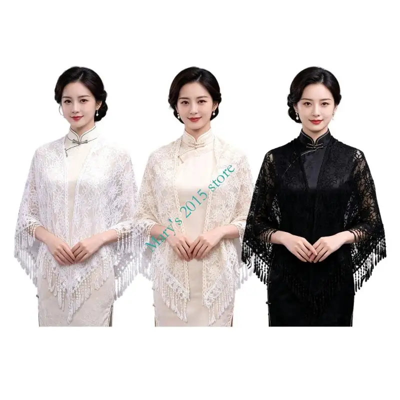 

Elegant Lace Hollow Shawl Triangular Scarf Shoulder Wrap With Embroidery Detailing For Women Fashion Accessories