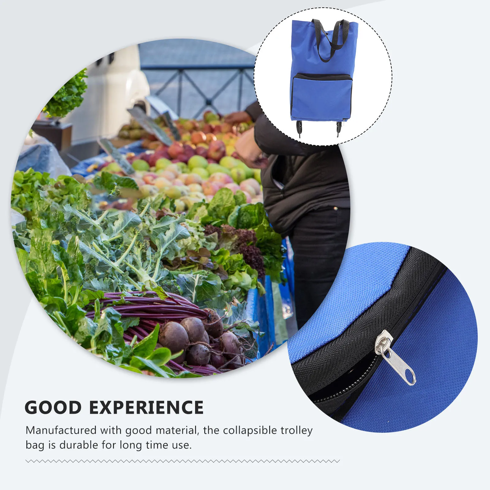 

Large Capacity Folding Shopping Bag with Wheels Lightweight Trolley Bag for Grocery Travel School Office Organizing Storage