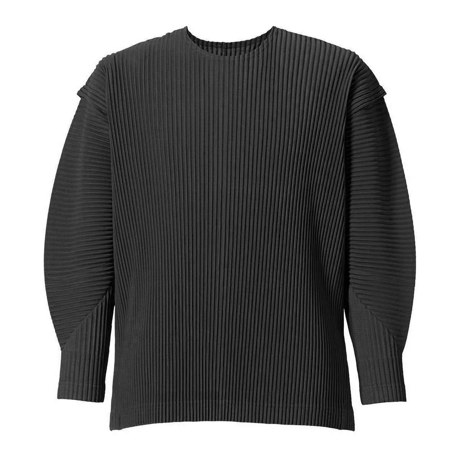 Summer New Miyake Pleated Men's T-shirt Solid Color High Qaulity Long Sleeves Tops O-neck Casual Loose Style Fashion Male Shirts