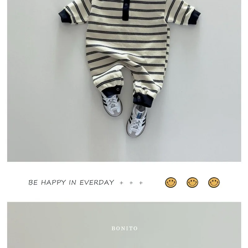 INS Baby Jungen Strampler RAISE Herbst 6-24M Kinder Jungen Gestreifter Overall Locker Lässiger Kleinkind Neugeborenen Jungen Einteiler Bodysuit – Detail 14