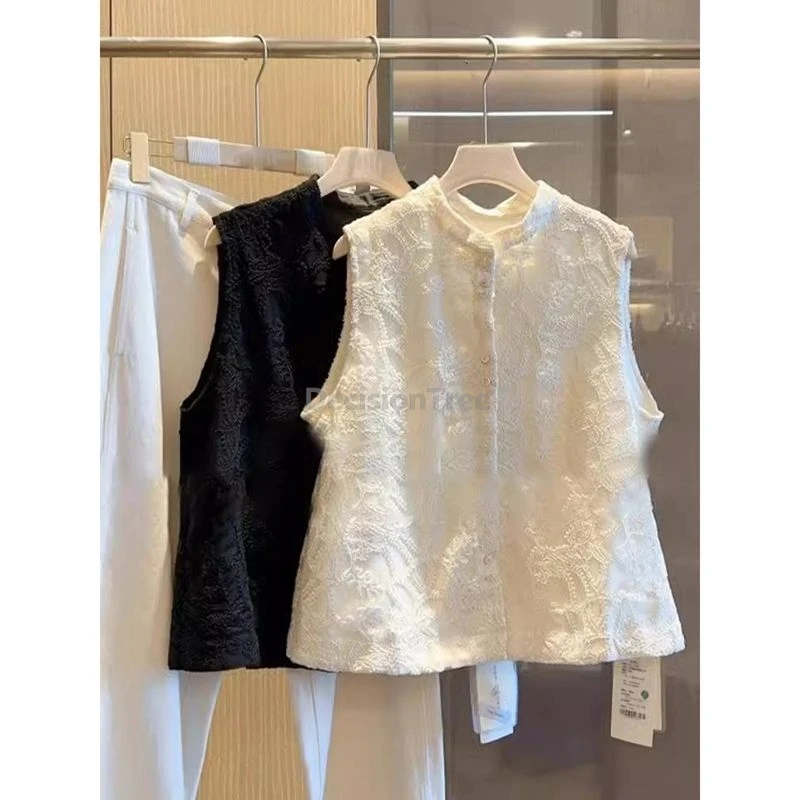 

2025 improved over size loose casual women vest sweet vintage romantic lace vest new chinese style round neck sleeveless singlet