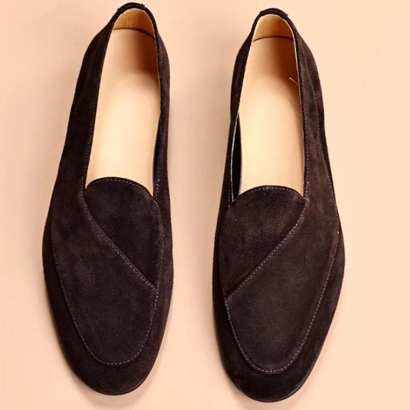 Italy Style Fashion Slip-on Leather Shoes For Men Cowhide Business Casual Shoes Suede Leather Loafers Dress Shoes