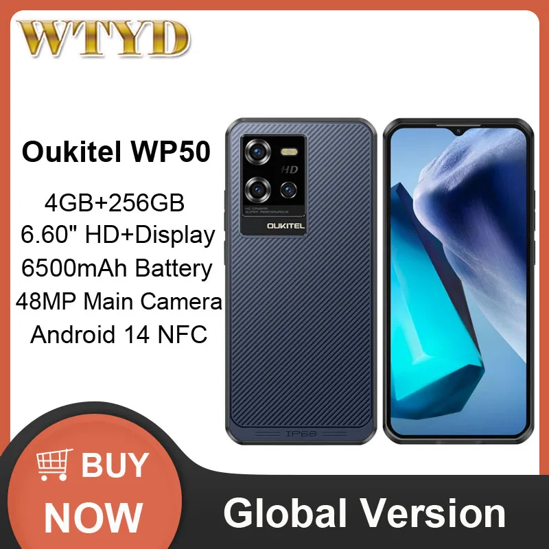 Oukitel WP50 5G 견고한 휴대폰, 6.6 인치 안드로이드 14.0, MediaTek Dimensity 6100, 옥타코어 48MP NFC 5G 스마트폰, 4GB + 256GB