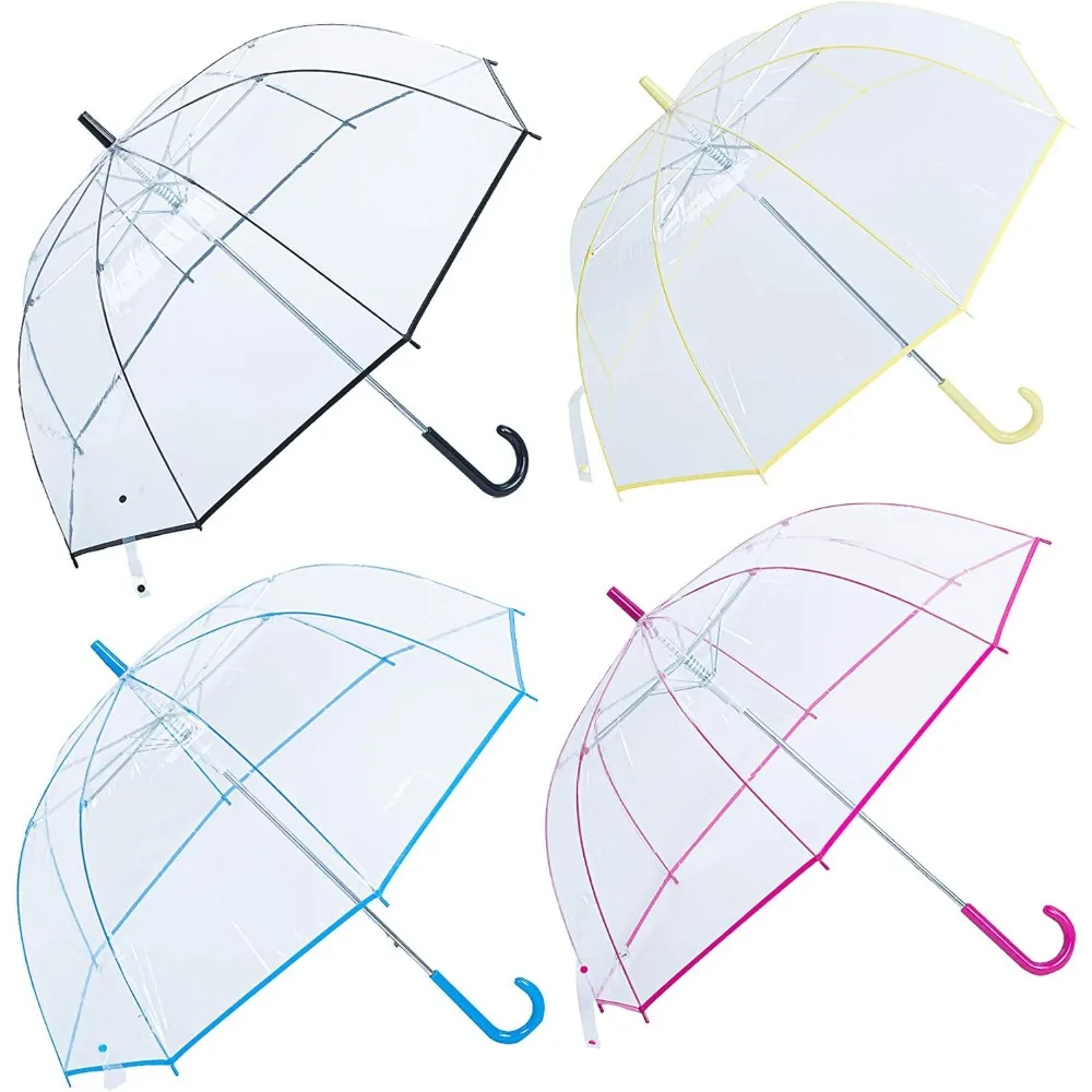 

Automatic Open, Transparent Dome Fashion Umbrellas with Easy Grip Strap, Iridescent Pack of 4 (4 Colors)