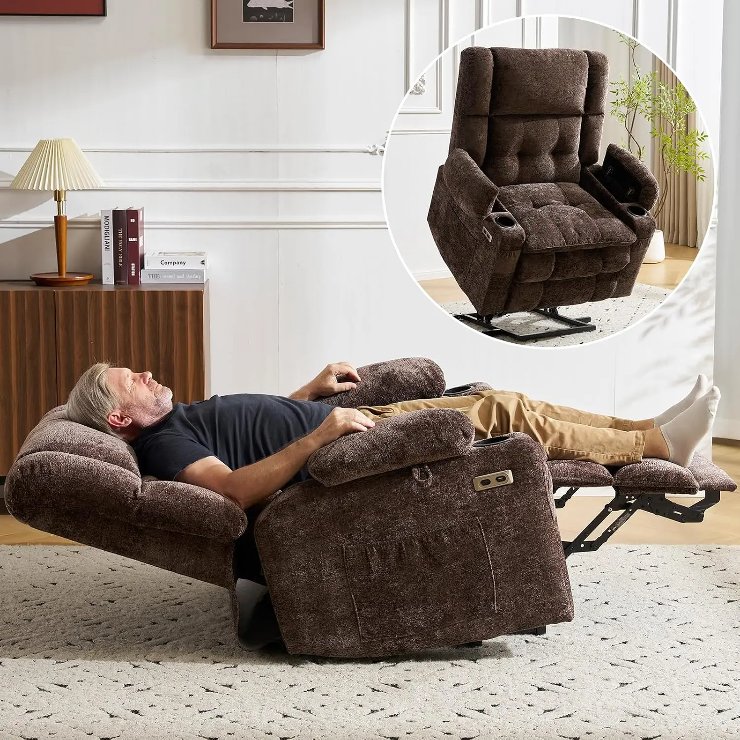 Dual Motor Lift Recliner with Massage & Heat for Elderly, Coffee, Customized
