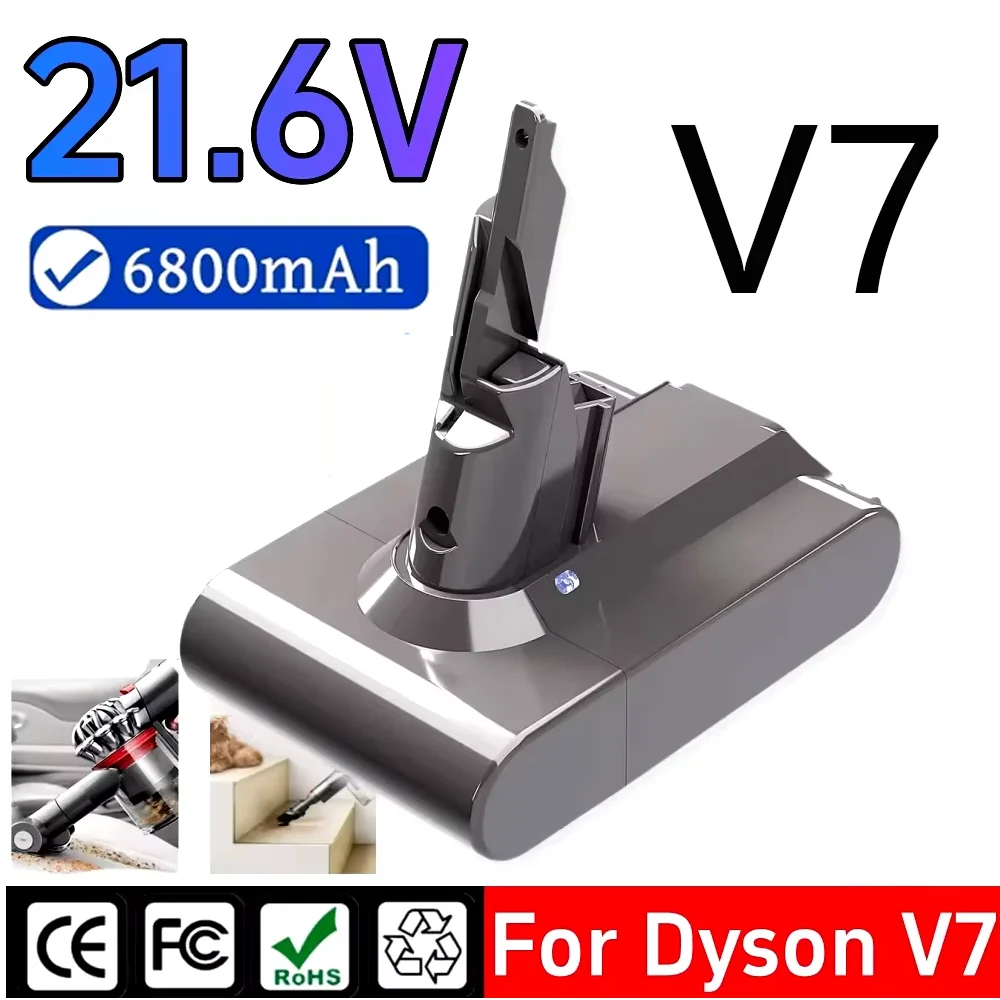 For Dyson V7 Battery Replacement for Motorhead Pro Trigger V7 Animal Car+Boat Fluffy SV11 6800mAh 21.6V Lithium Battery