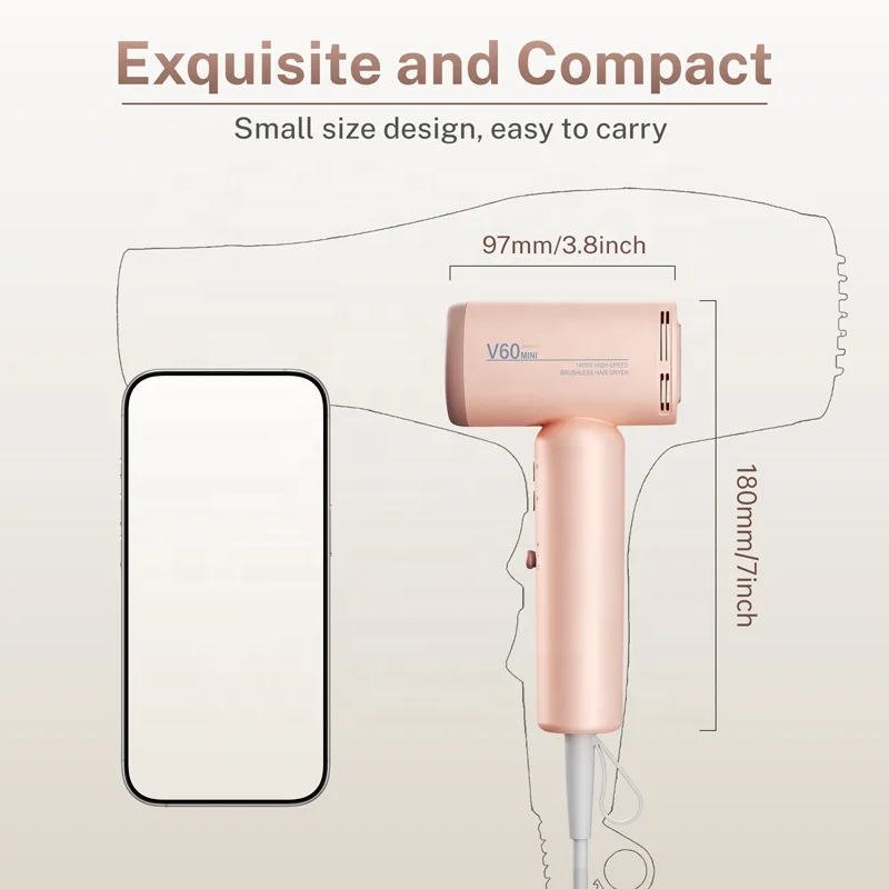 مجفف شعر كهربائي احترافي بقدرة 1400 وات خفيف الوزن ومنخفض الضوضاء ومحمول بجهد مزدوج ومجفف نفخ أيوني صغير للاستخدام المنزلي #5