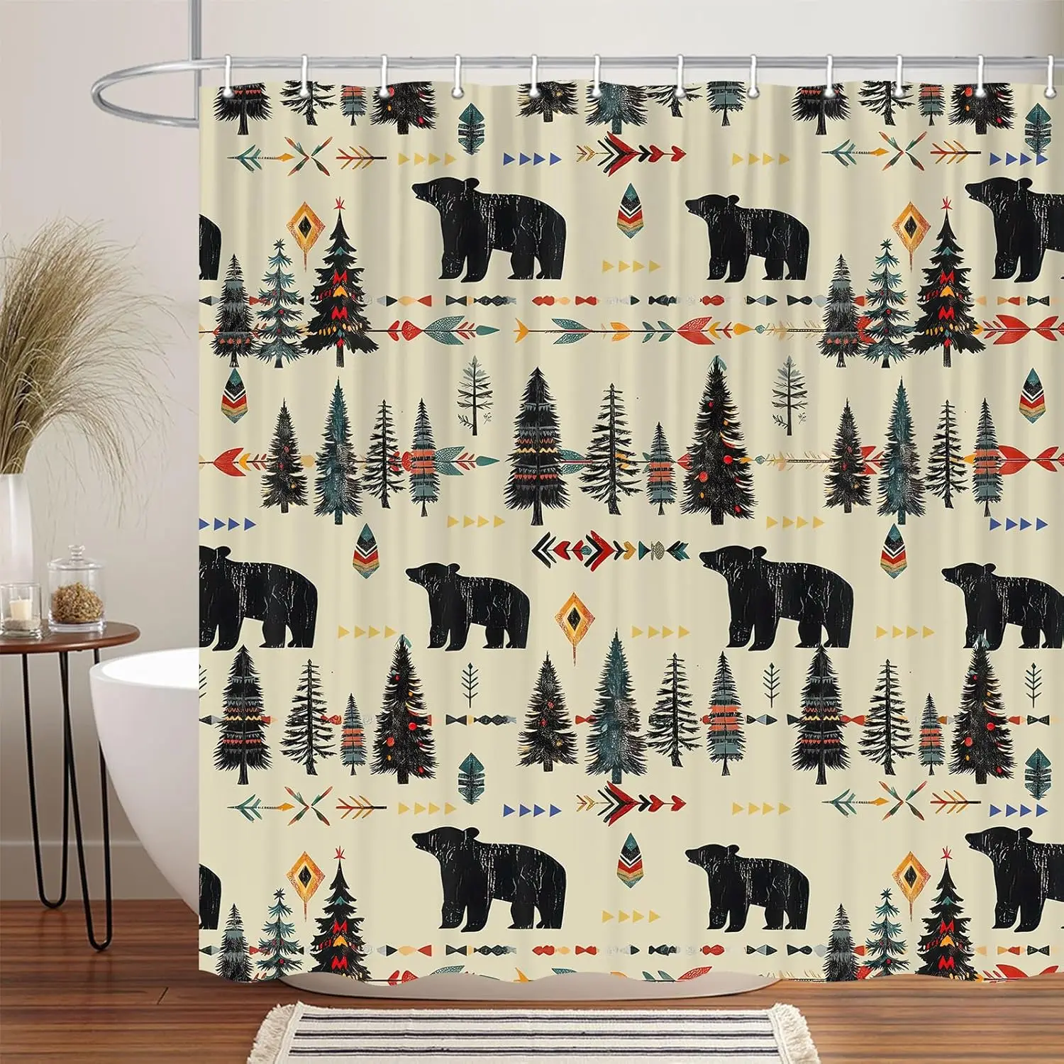 ستارة دش الدب الريفي، مجموعة ستائر الدش العتيقة لمقصورة المزرعة والريفية والحياة البرية في الغابات، والتخييم في الصيد الغربي