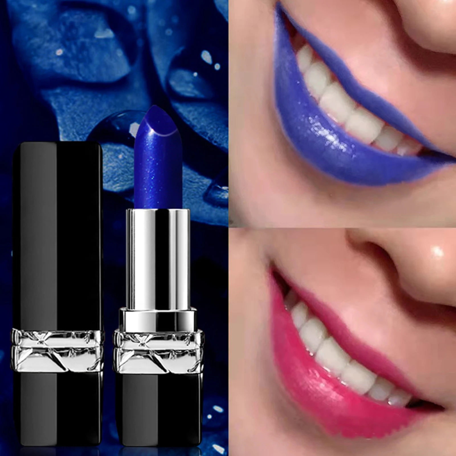 Rosa azul cor mudando batom à prova dwaterproof água hidratante de longa duração temperatura mudança de cor lábio bálsamo gloss maquiagem beleza