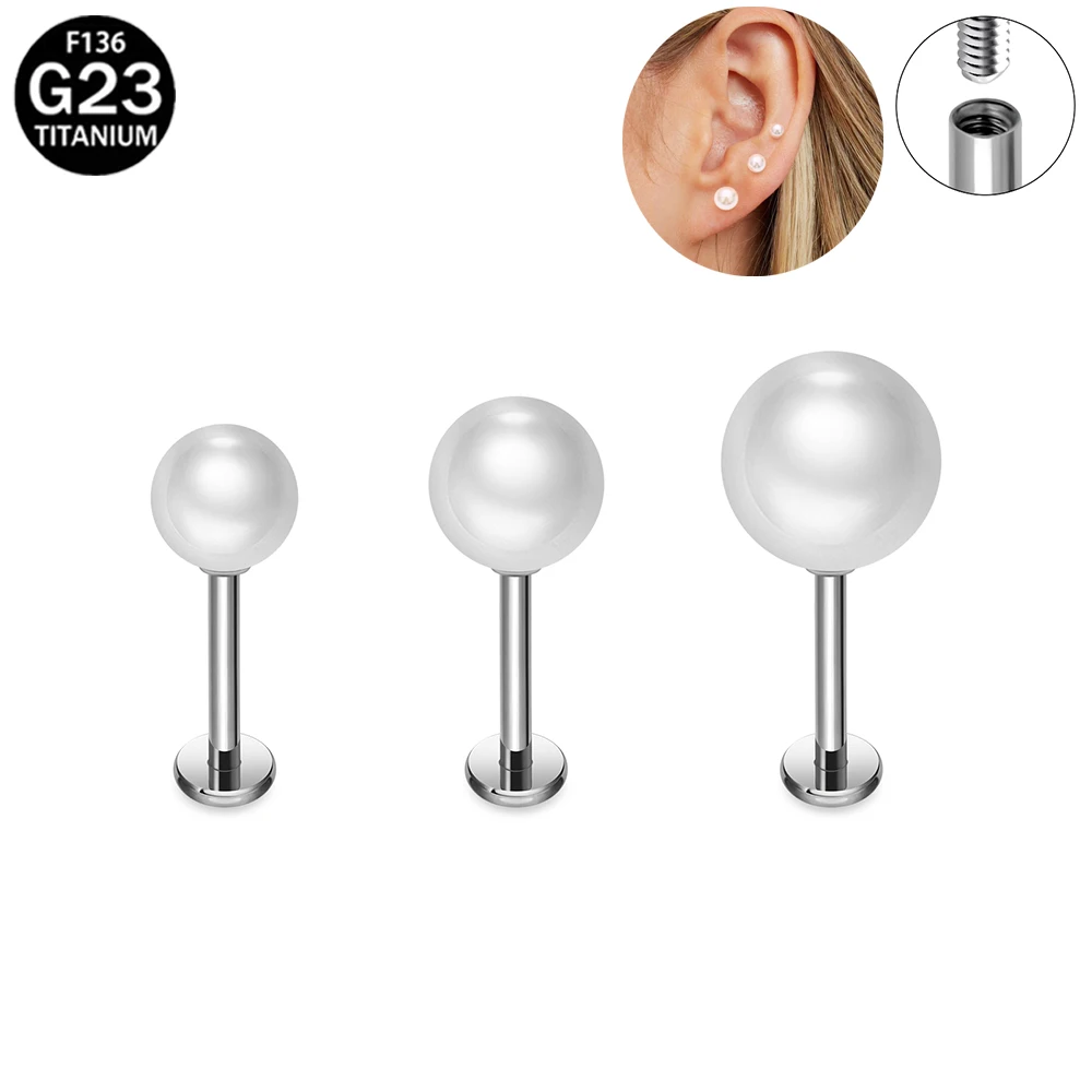 

ASTM F136 Titanium Pearl Earrings Lip Studs for Women Cartilage Tragus Helix Piercing Jewelry Flat Back Labret Stud Body Jewelry