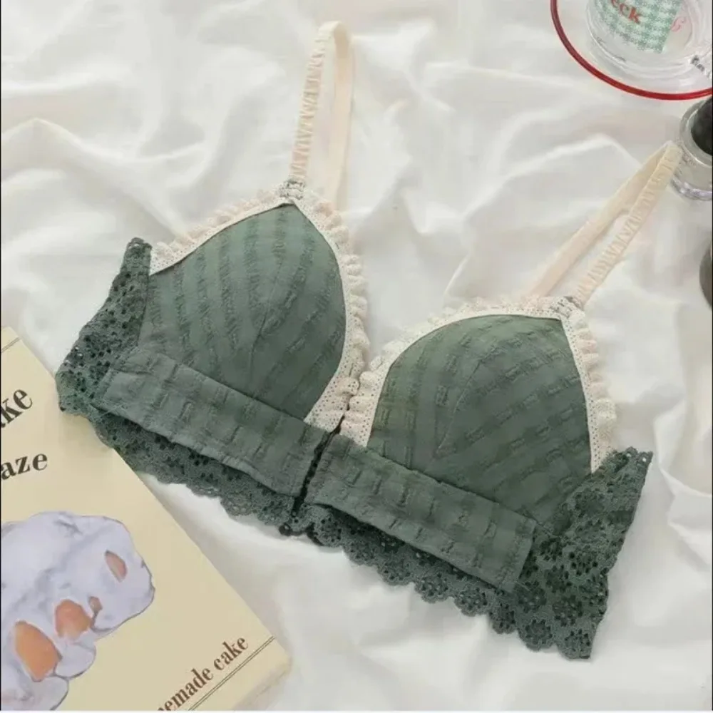 Japan Korean Front Closure Girls Sweet Lace Bra Wire Free Comfortable Underwear Women Graceful Breathable Undies Lingerie Female