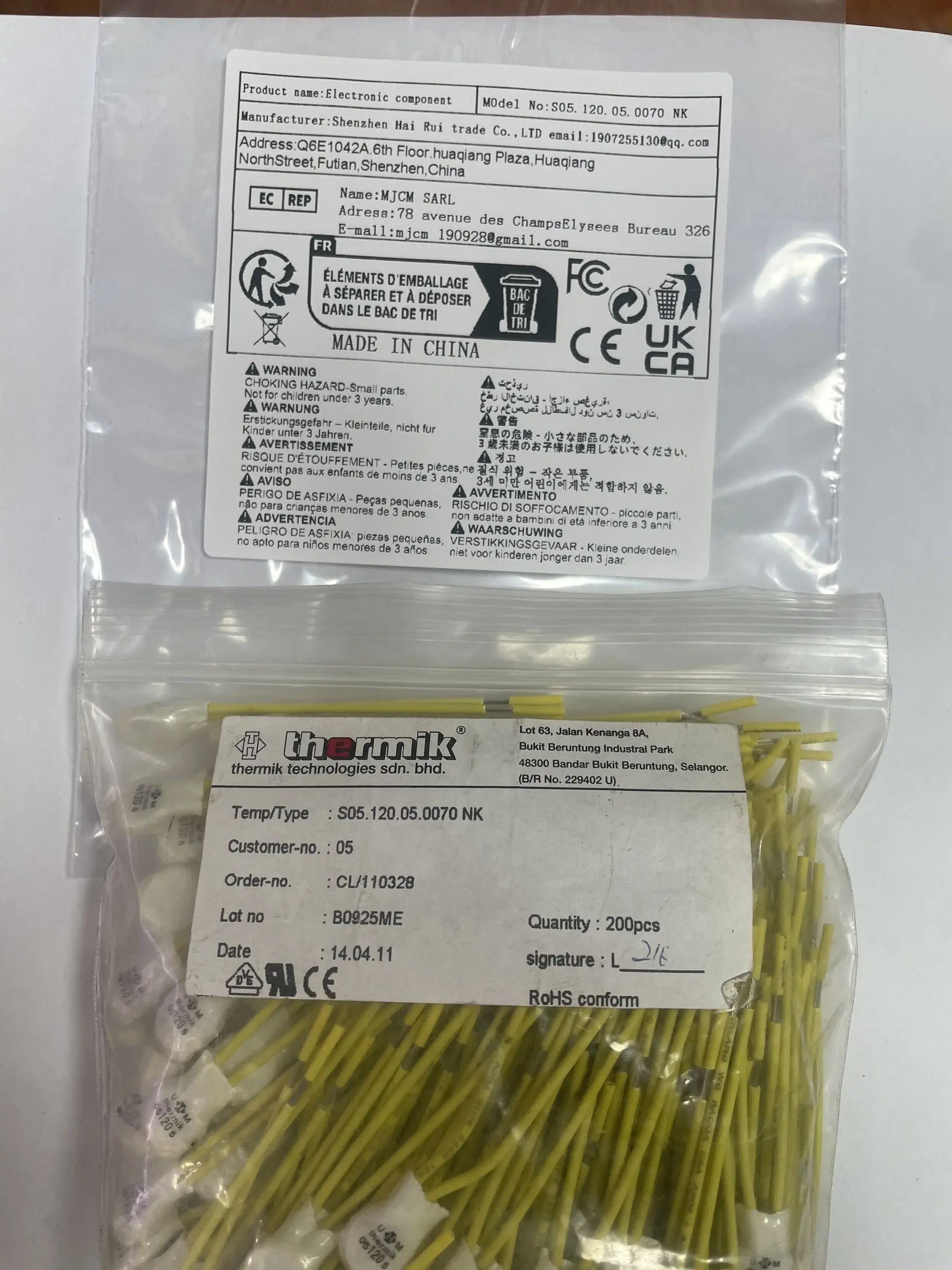 S05.120.05.0070 NK 20A 300V  Temperature switch 120 °  CThe length of the insulation cap is 180MM  Motor heat protector