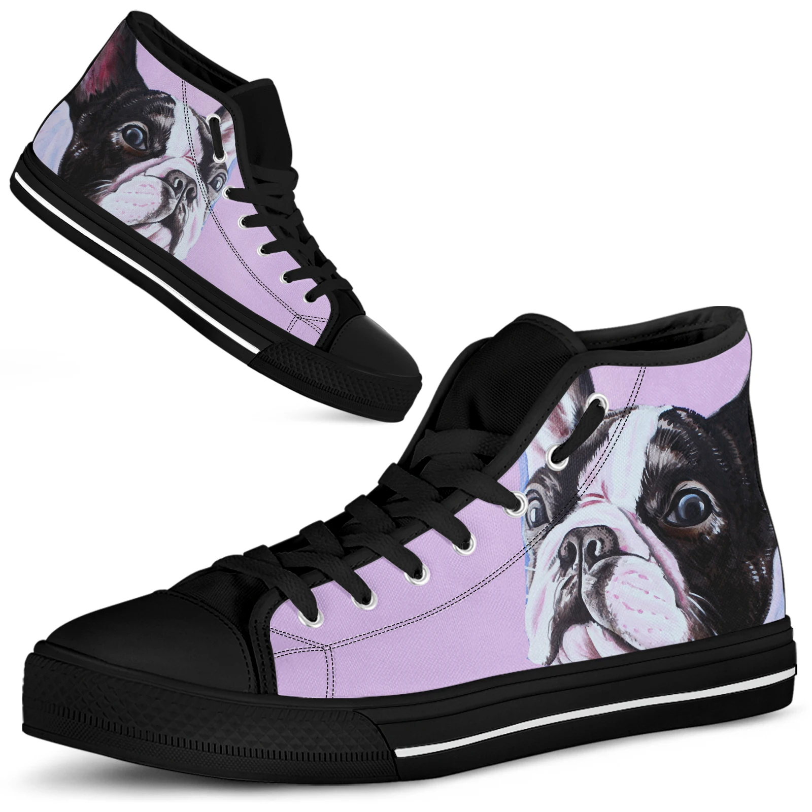 ELVISWORDS Best French Bulldog Shoes For Frenchie Lovers Lavender Bulldog Comfort Lace-Up Women's Shoes Chaussures Casual