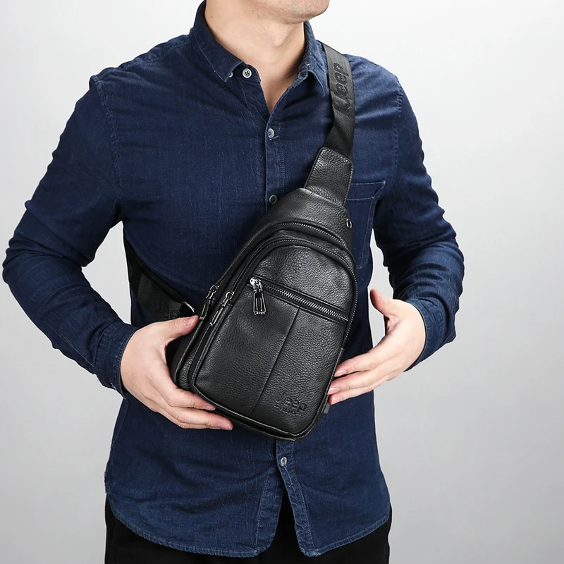 Luxusmarke Känguruleder Herren Brusttasche Reise Wandern Umhängetasche Herren Messenger Bag Leder Brusttasche Sling Bag – Detail 3