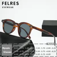 Gafas de sol redondas de leopardo para miopía, gafas para miopía teñidas con prescripción Vintage para hombre y mujer, gafas de sol para conducir al aire libre-1,5