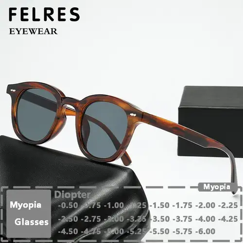 Gafas de sol redondas de leopardo para miopía, gafas para miopía teñidas con prescripción Vintage para hombre y mujer, gafas de sol para conducir al aire libre-1,5