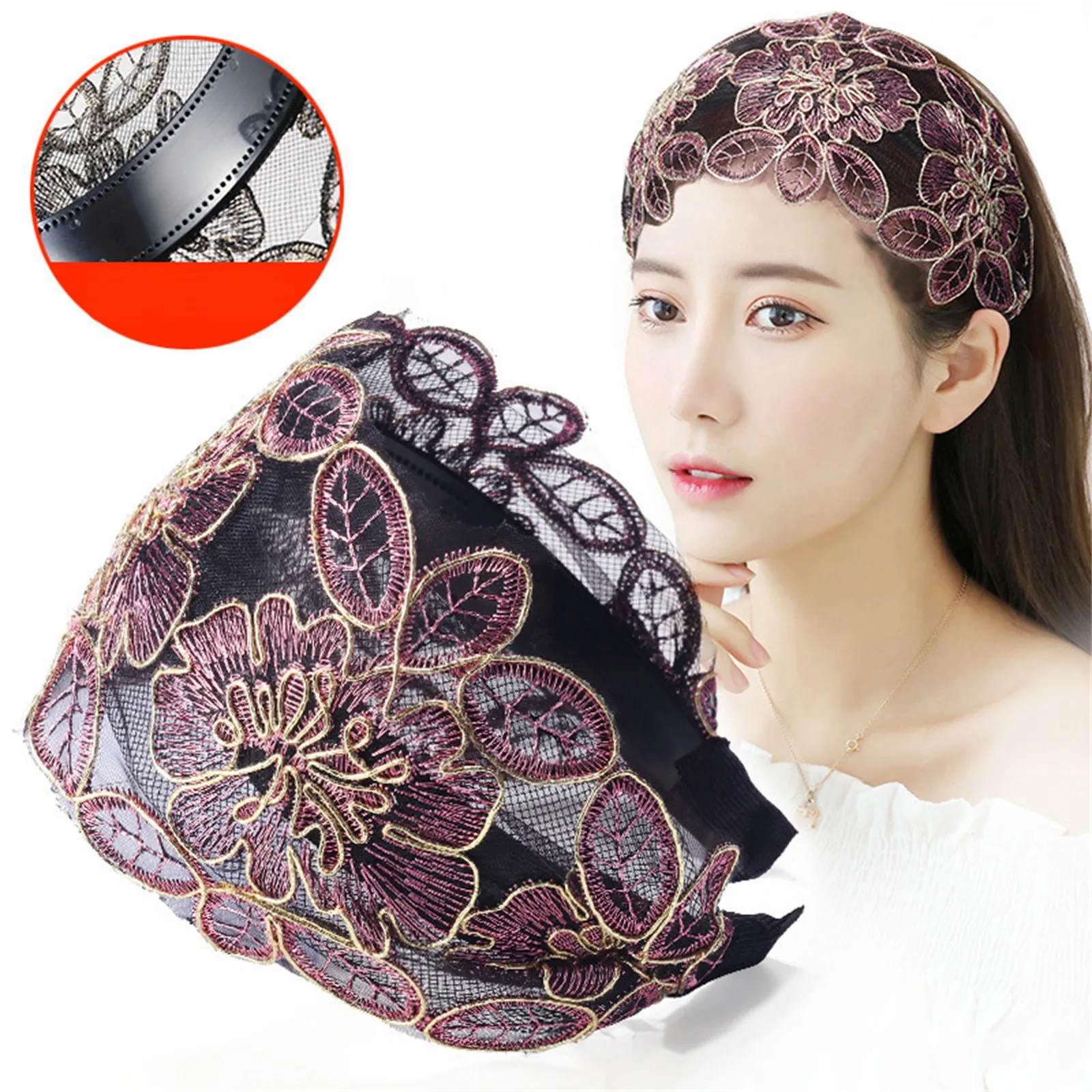 Women's Wide Edge Lace Face Small Hair Clip Hair Accessories Ethnic Adult Headbands Headband Male Hairband with Knot