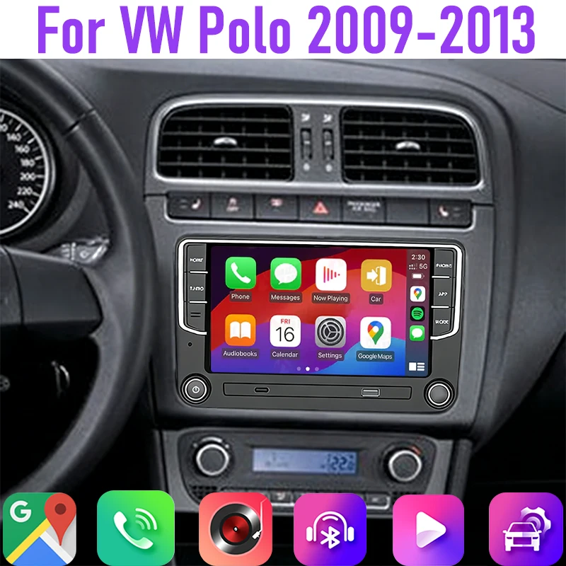 

7" 4GB+64GB For VW Polo 2009-13 Car Radio Steering Wheel Control Google Map Head Unit GPS Android 15 Auto Rear Camera