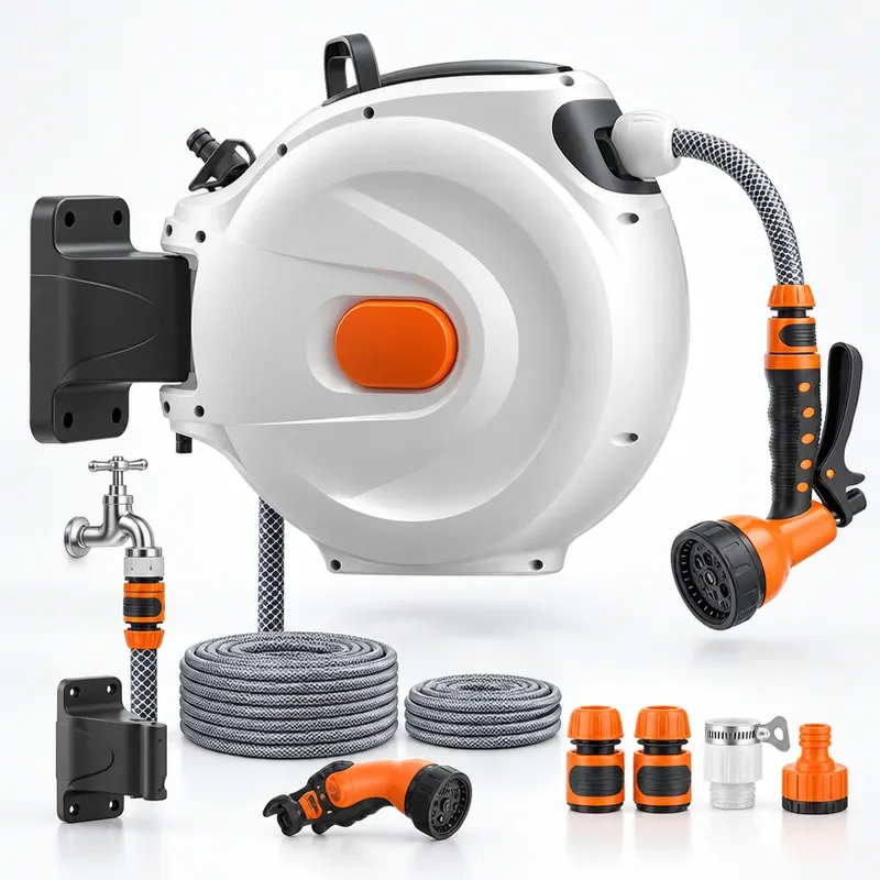For Automatic Recycling Water Pipe Garden Watering Sprinkler Wall Mounted Water Drum Cart Telescopic Hose