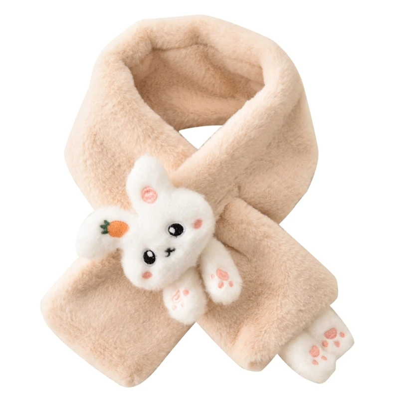 Windproof Toddler Furry Plush Neckerchief Warm Bib Bunny Scarf Plush Scarfs