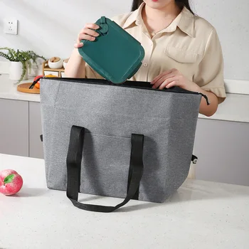 Bolsa de almuerzo Oxford de gran capacidad, bolsa térmica plegable para Picnic, fiambrera portátil para alimentos y bebidas, bolsa aislante de almacenamiento