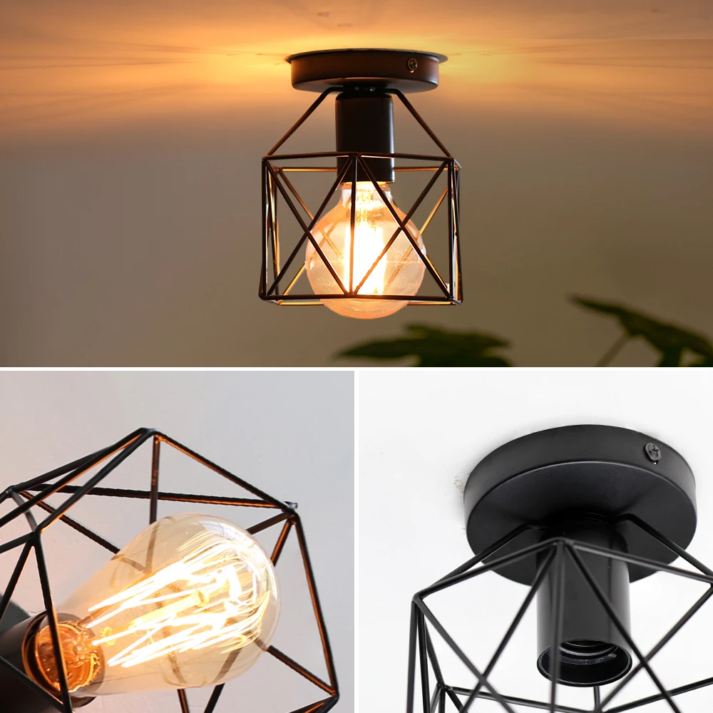 Retro Ceiling Lamp Chandelier Fixtures E27 Black Iron Art Vintage Ceiling Light Indoor Wall Lamp Simple For Porch Home Decor
