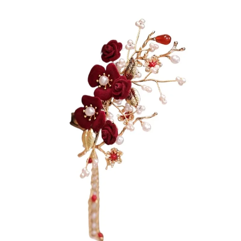 Peineta retro pequeño tocado de cártamo antiguo Hanfu disco pelo clásico cheongsam accesorios para el cabello