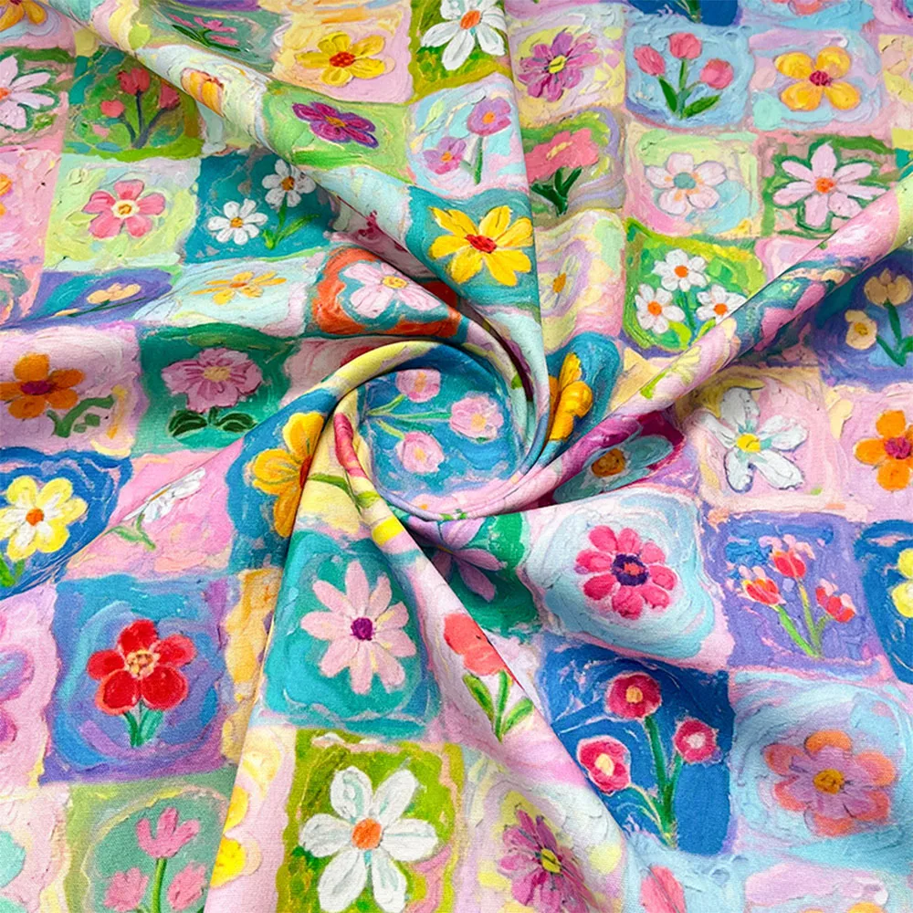 150x50cm Colorful Plaid Cotton Fabric Watercolor Floral Non-fading For Dressmaking Shorts Headband Pillowcase Bedding Curtain